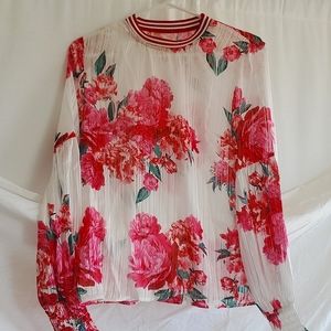 Pink floral sheer top